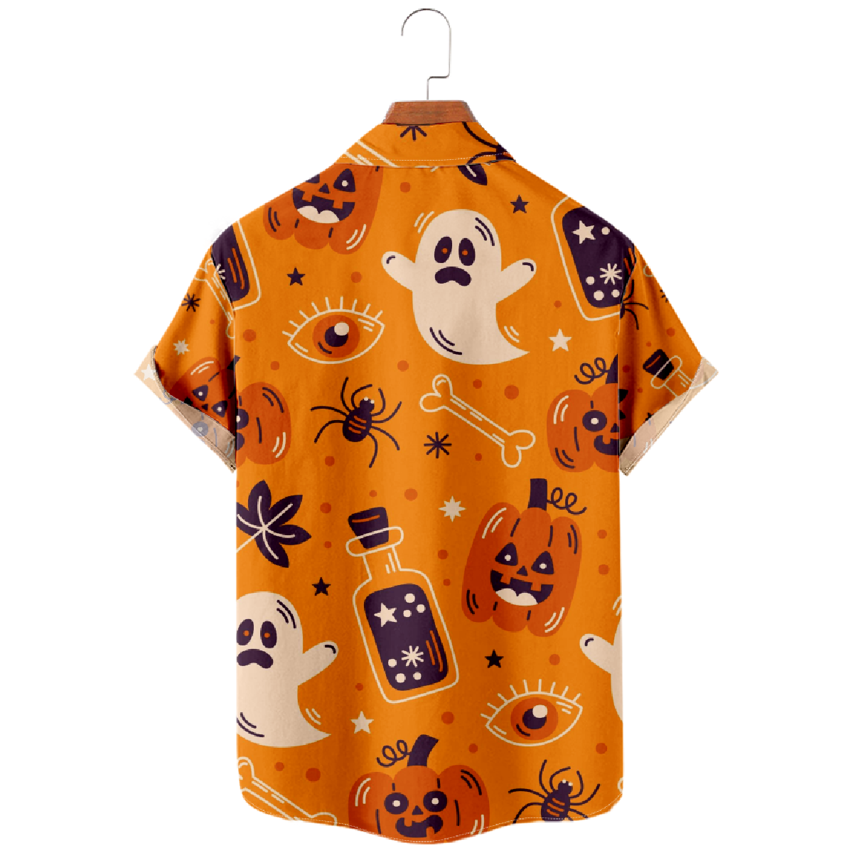Halloween Hawaiian Shirt Men's Button Up Shirt Short Sleeve Orange Top