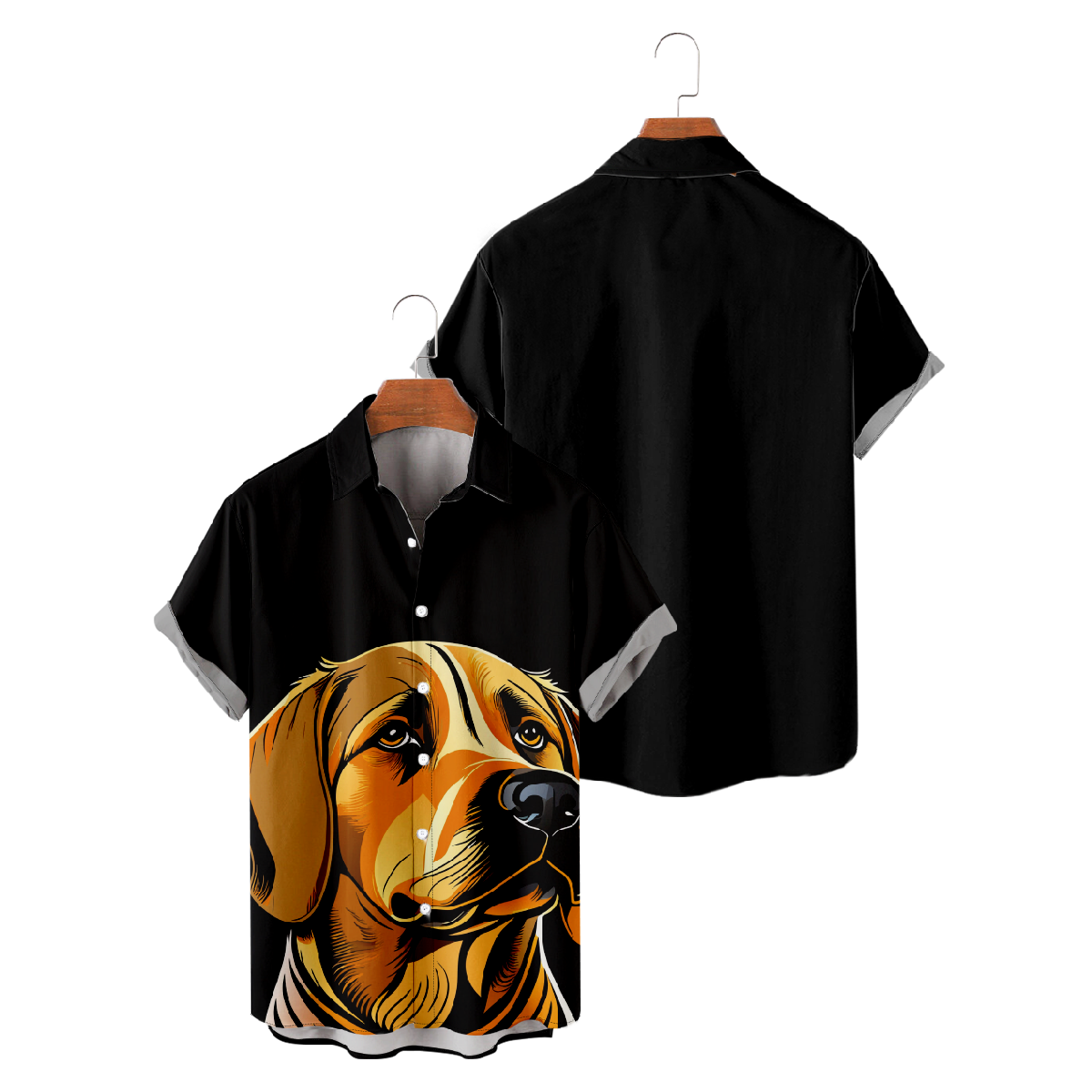 Cute Dog Print Button Up Shirt Mens Short Sleeve Shirt Regular Fit Straight Collar