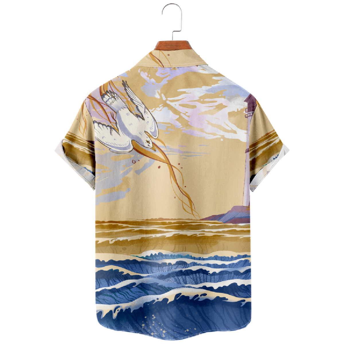 Seagull and Ocean Button Up Shirt Fashion Mens' Shirt Short Sleeve Regular Fit