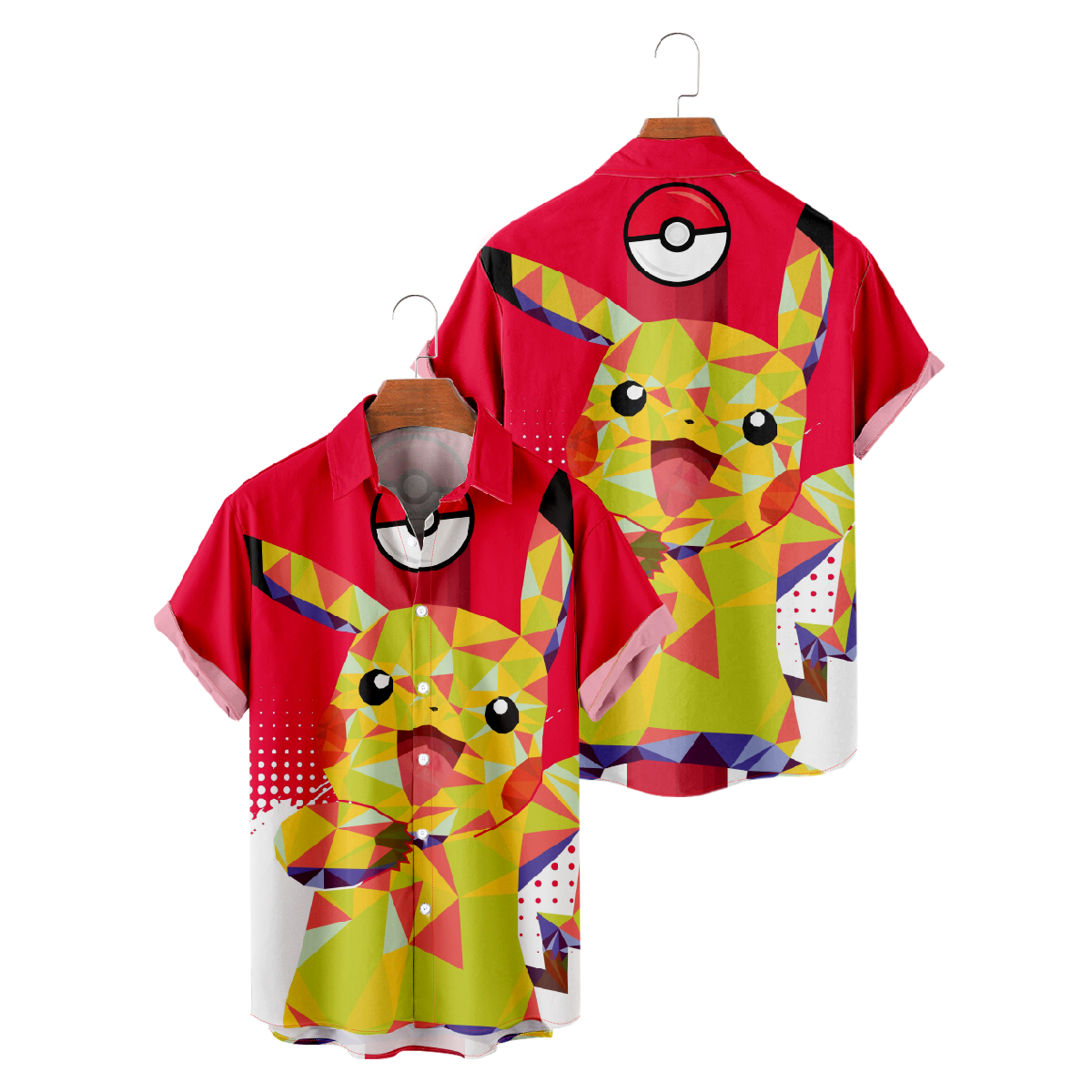 Pokemon Hawaiian Shirt Summer Short Sleeve Shirt Button Up Straight Collar Men's Tops