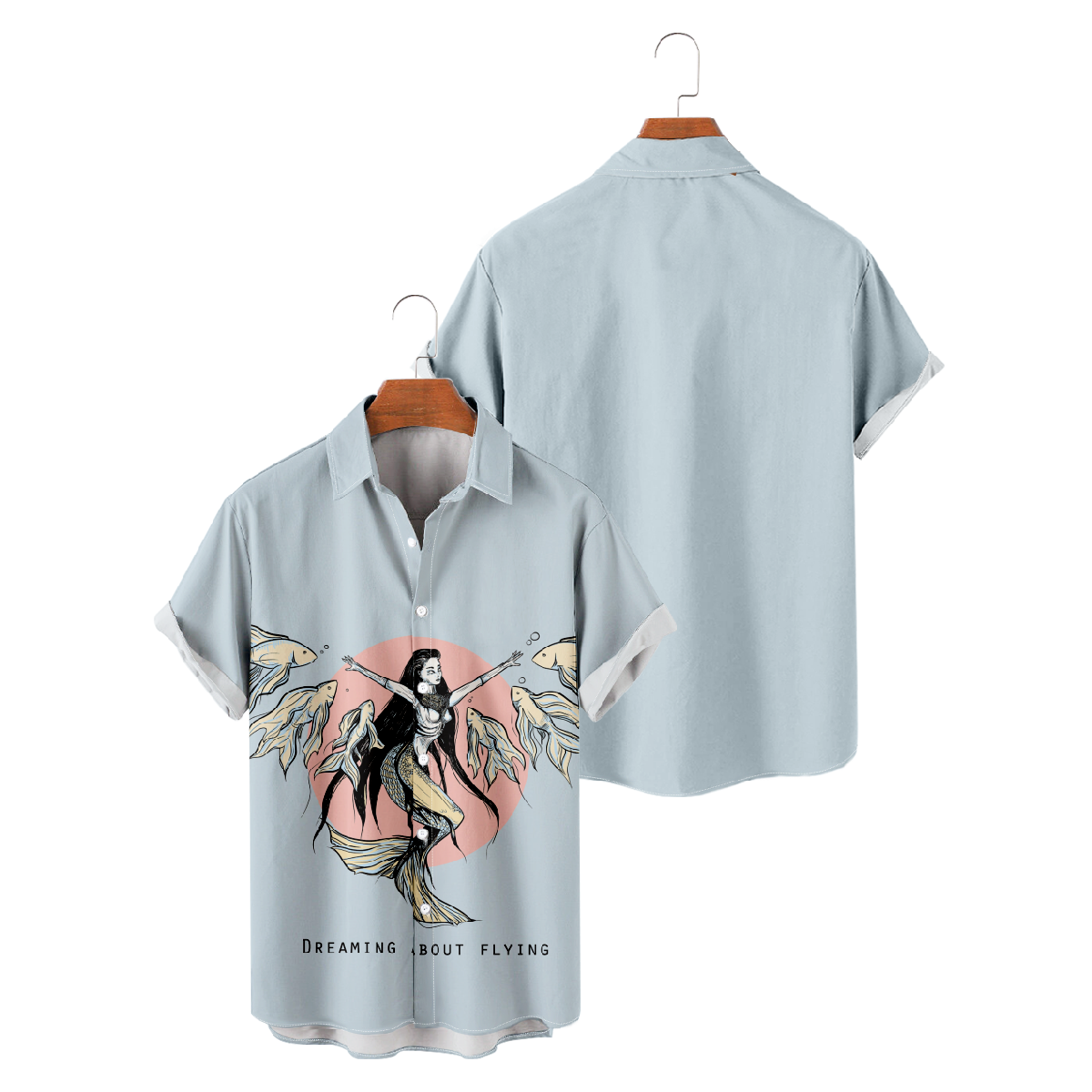 Mermaid Hawaiian Shirt Men's Button Up Shirt Short Sleeve Regular Fit