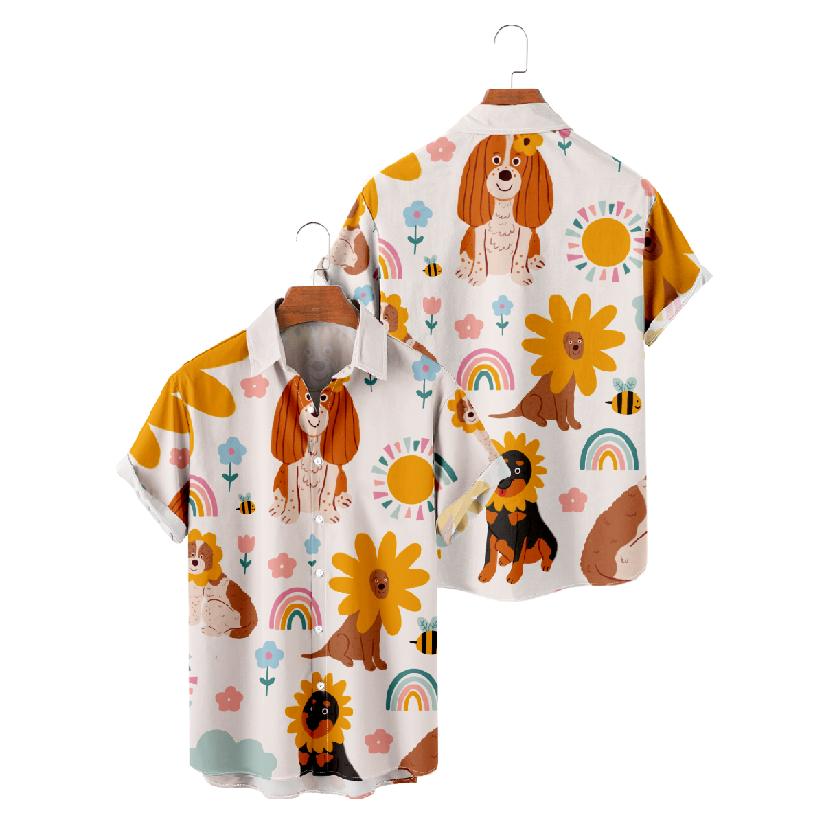 Dog Sunflower Print Button Up Shirt Men's Short Sleeve Shirt Hawaiian Shirt
