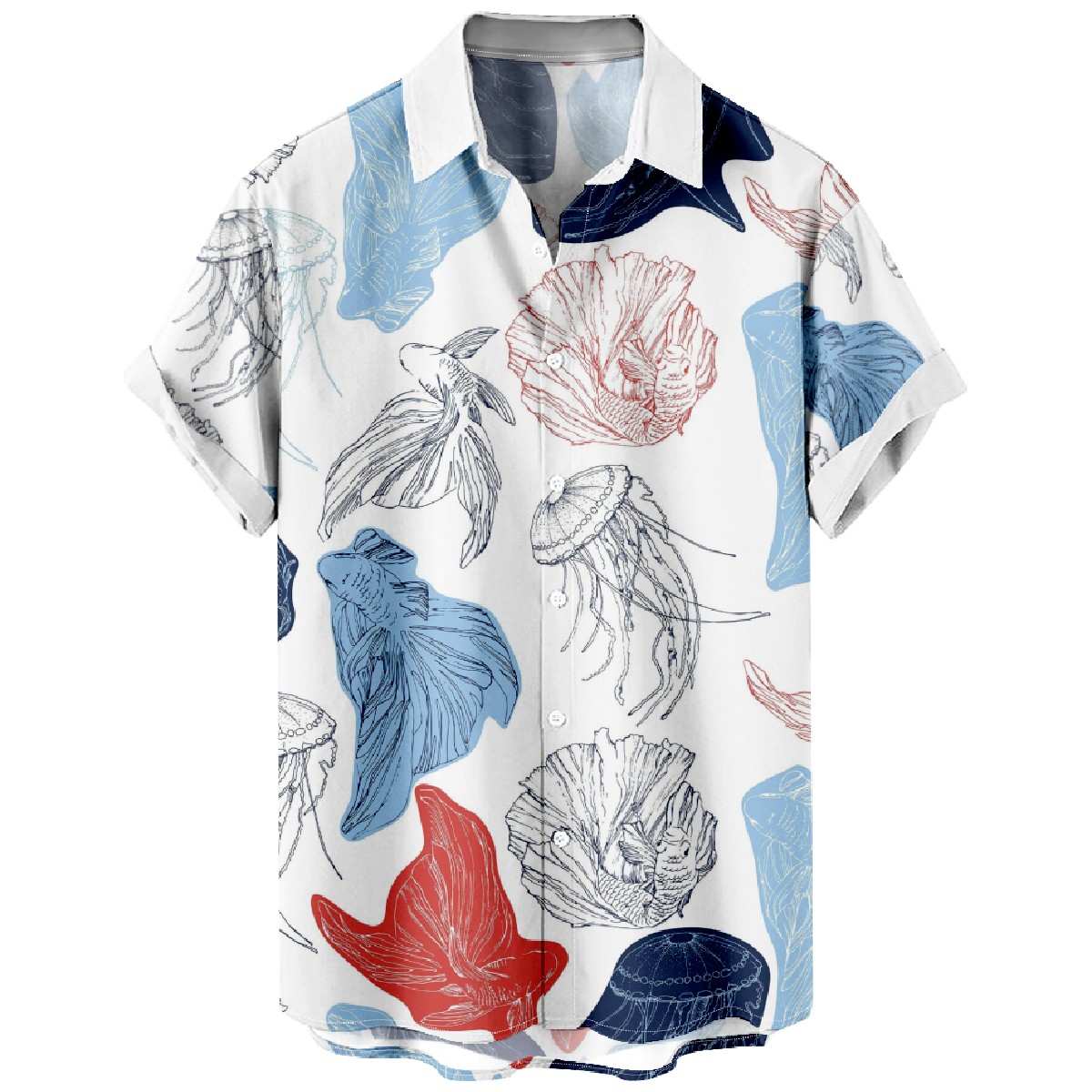 Men's Fish Print Short Sleeve Shirt Fish with Flowing Fins Graphic Print Button Up Shirt