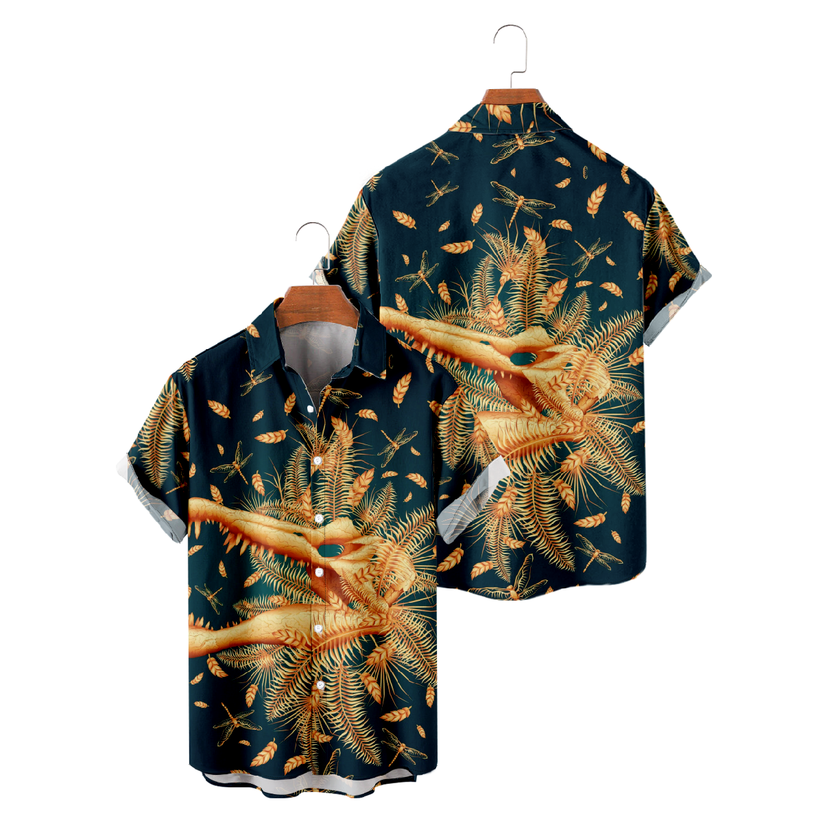 Dinosaur Short Sleeve Shirt for Men Dinosaur Skull Print Hawaiian Shirt Button Tops