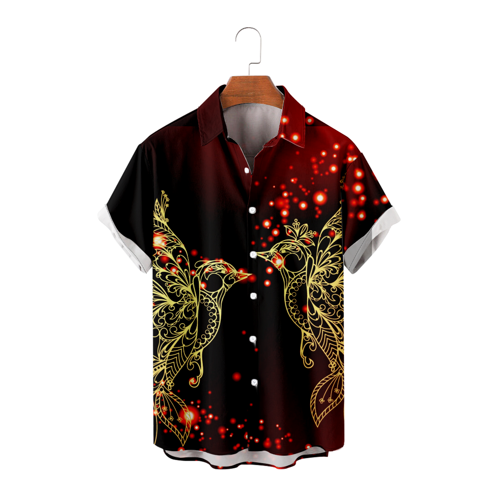 Love Birds Button Up Shirt Romantic Summer Shirt Men's Short Sleeves