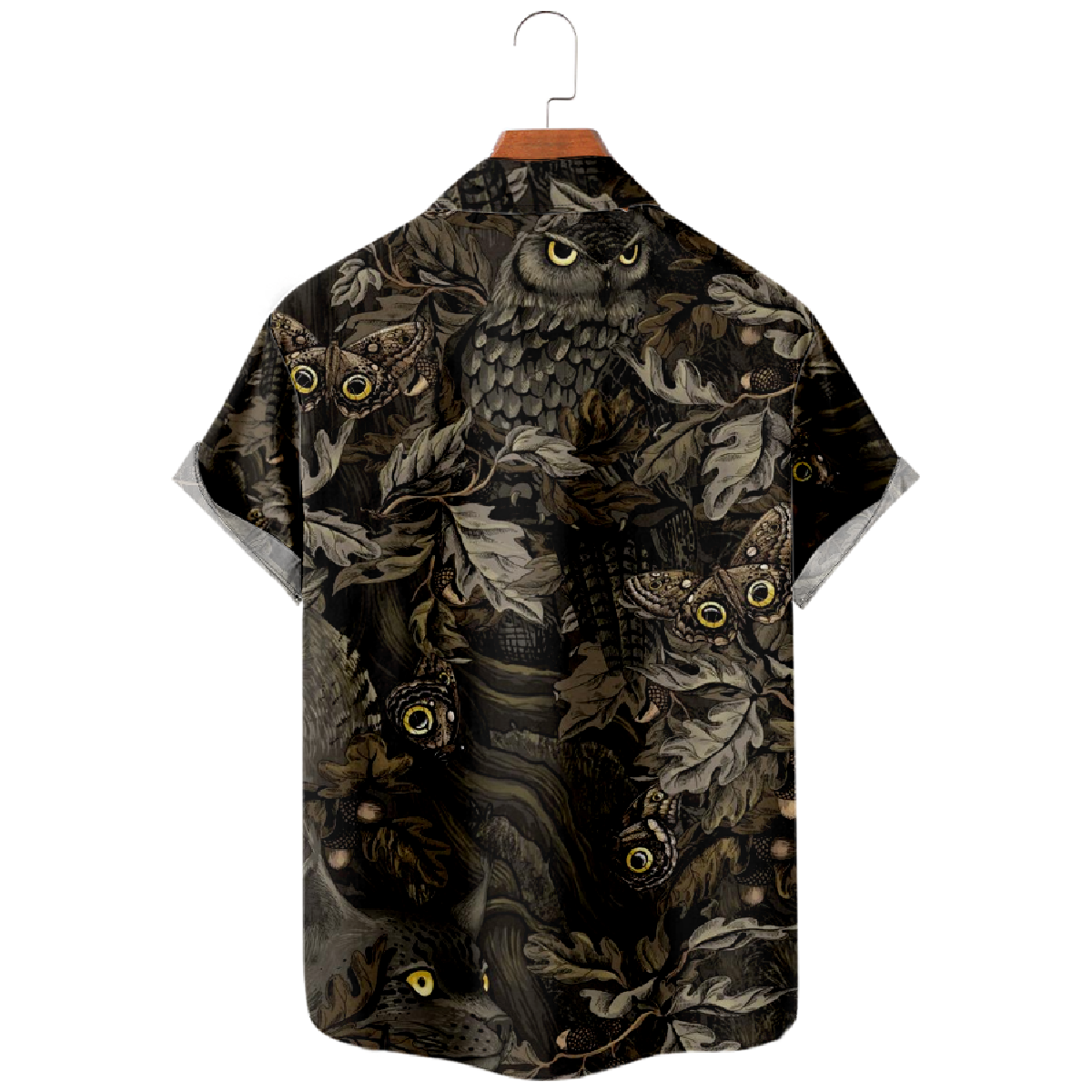 Owl Button Up Shirt Men's Black Hawaiian Shirt Short Sleeve