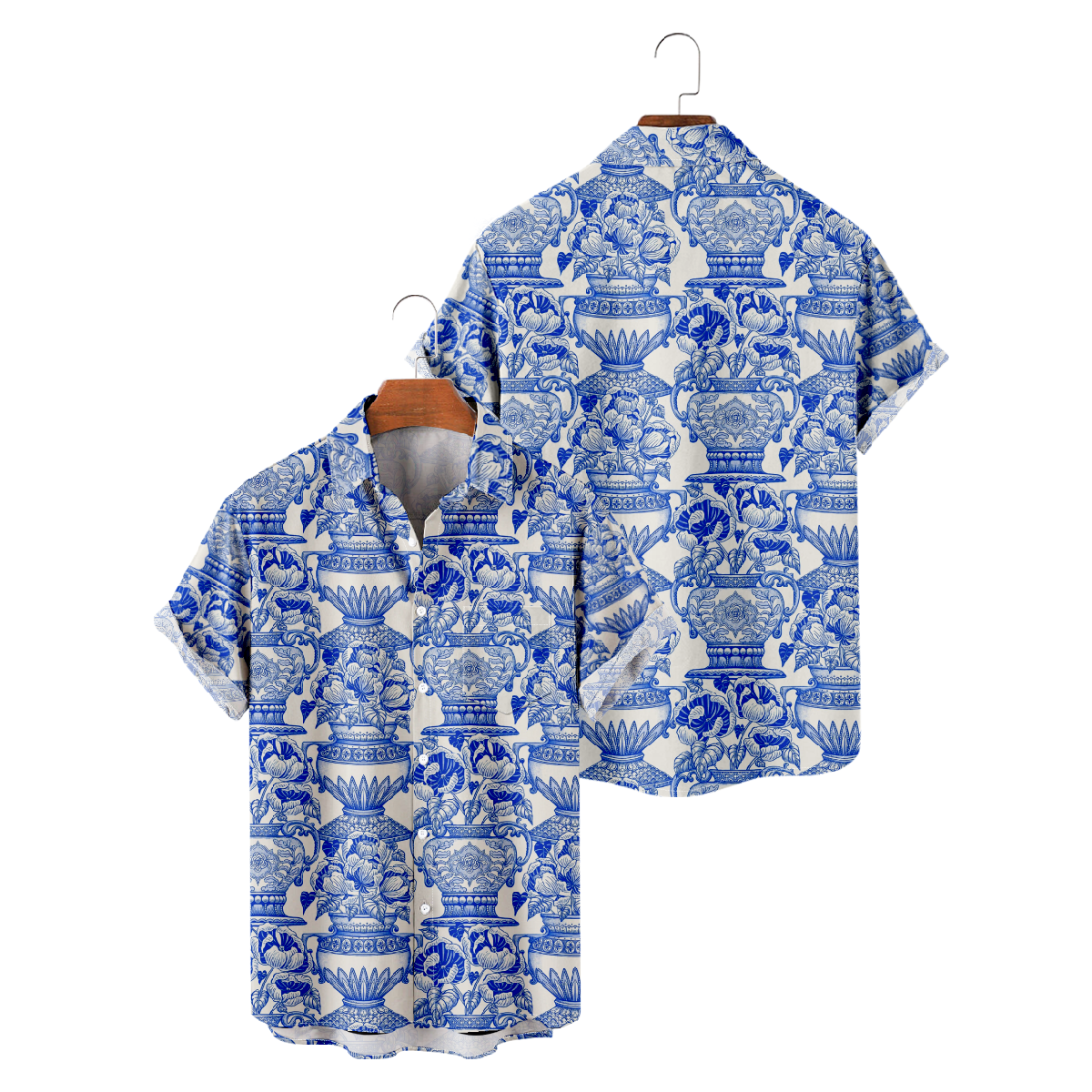 Flower Vase Print Short Sleeve Shirt Men's Button Shirt Casual Tops Summer Clothes