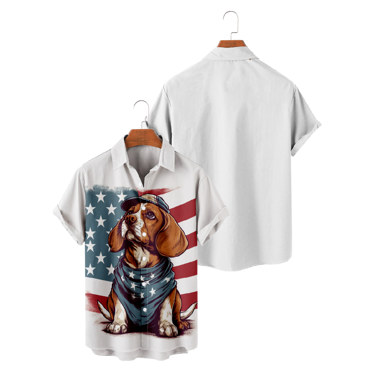 Cute Dog American Flag Print Button Up Shirt Mens Short Sleeve Shirt Regular Fit