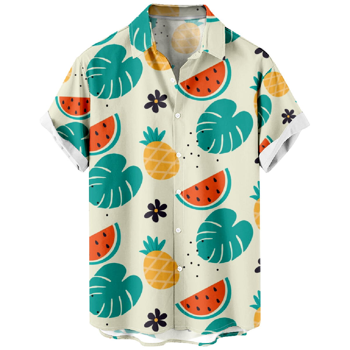 Men's Pineapple Print Hawaiian Shirt Short Sleeve Button Up Straight Collar Summer Shirt