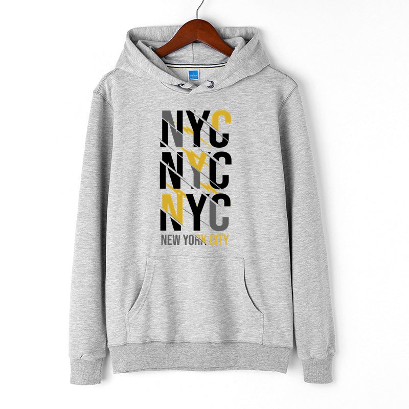 New York City Autumn Winter Cotton Hoodie for Men Letter NYC Print Pullover
