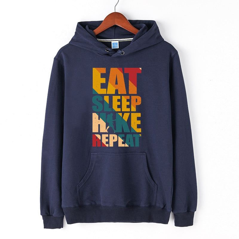 Creative Hike Hoodie Eat Sleep Hike Repeat Letter Print Pullover for Men