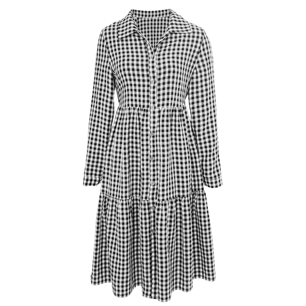 Women Striped Button Down Long Dress with Long Sleeves Ruffle HEM