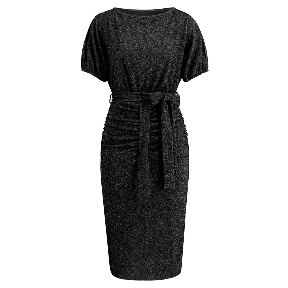 Women Bodycon Short Sleeve Wrap Dress Back Split