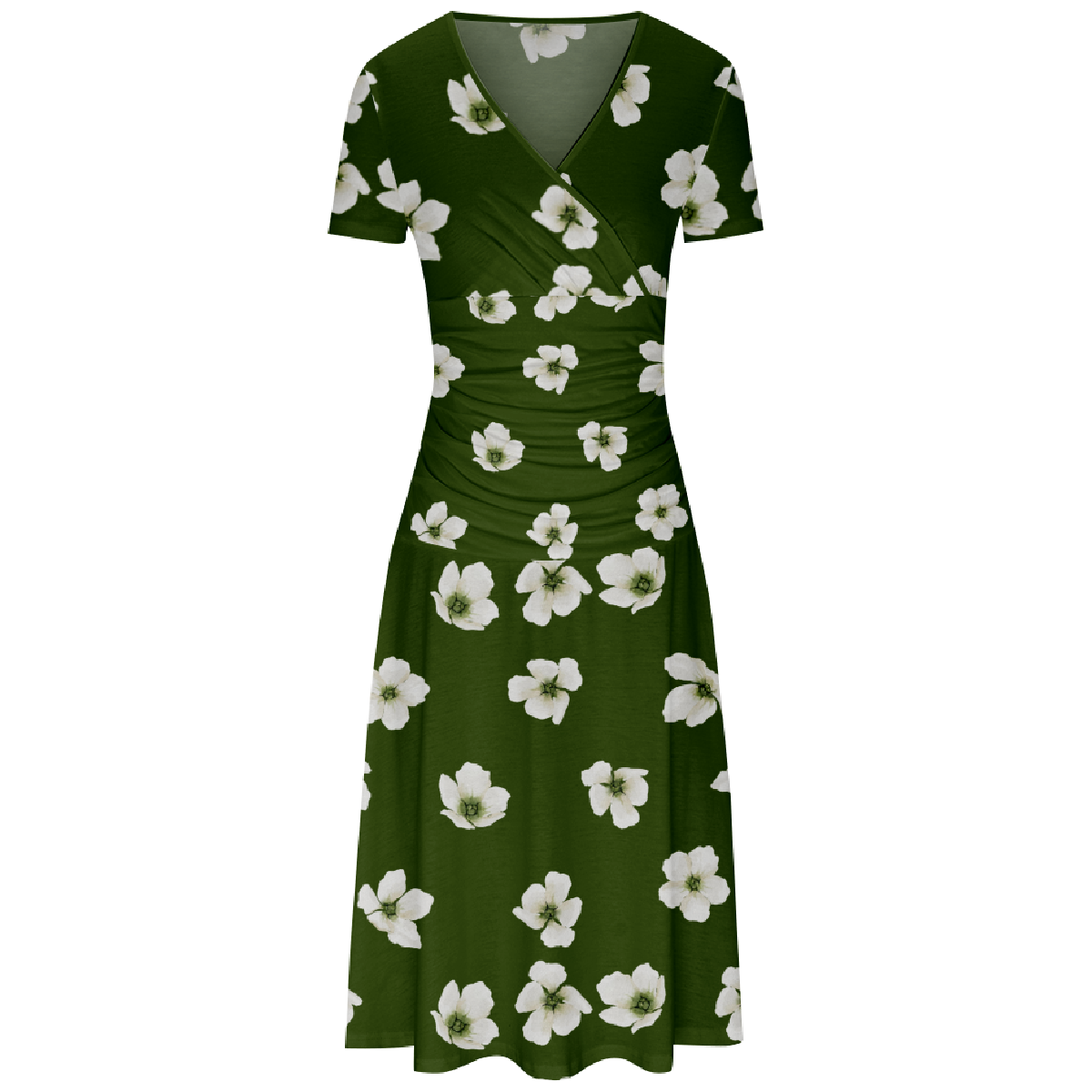 Wild Flower Floral Pattern Print Dress Bodycon Short Sleeve Asymmetrical V-Neckline Slim Waistline