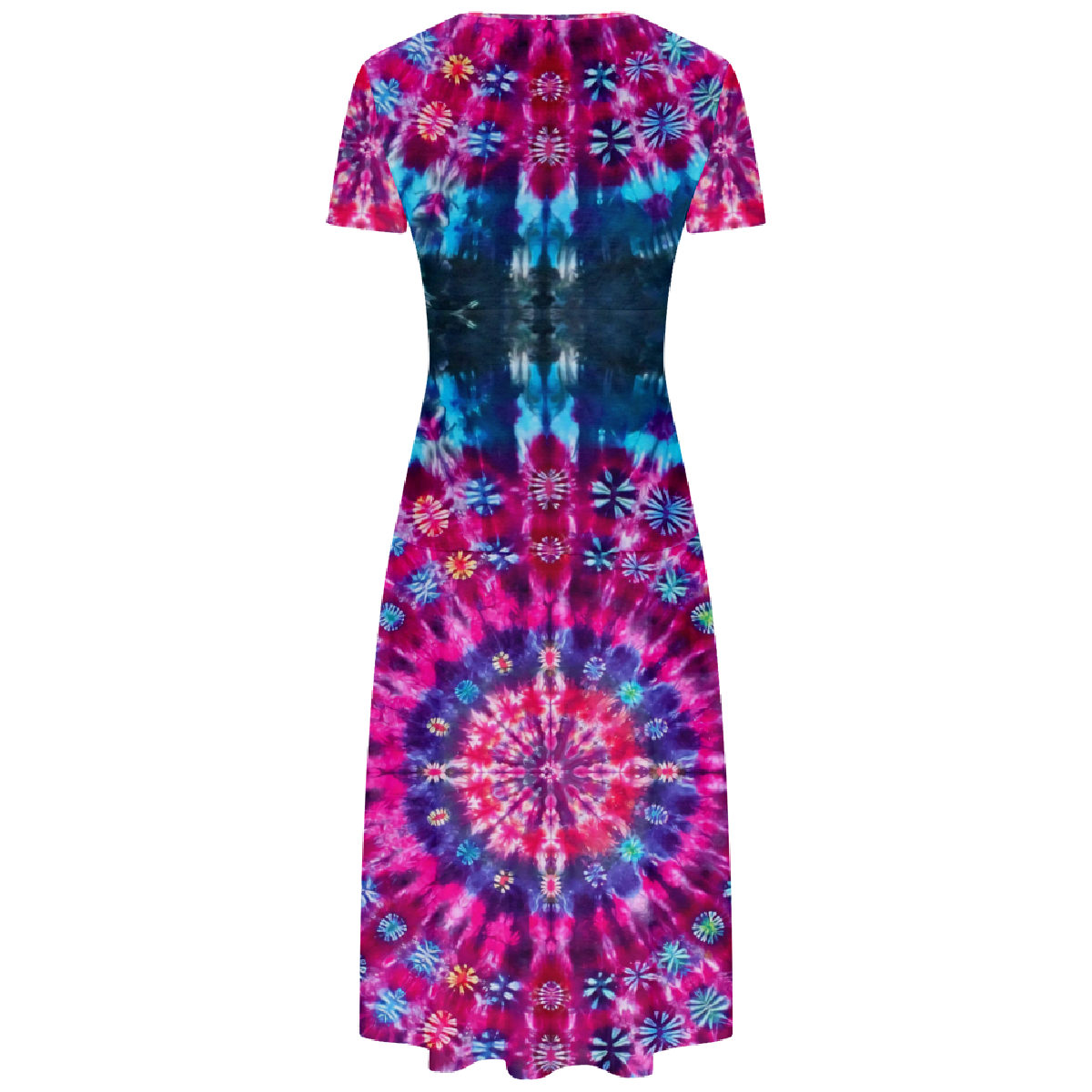 Women Tie Dye Bodycon Long Dress Short Sleeve V-Neckline Dress