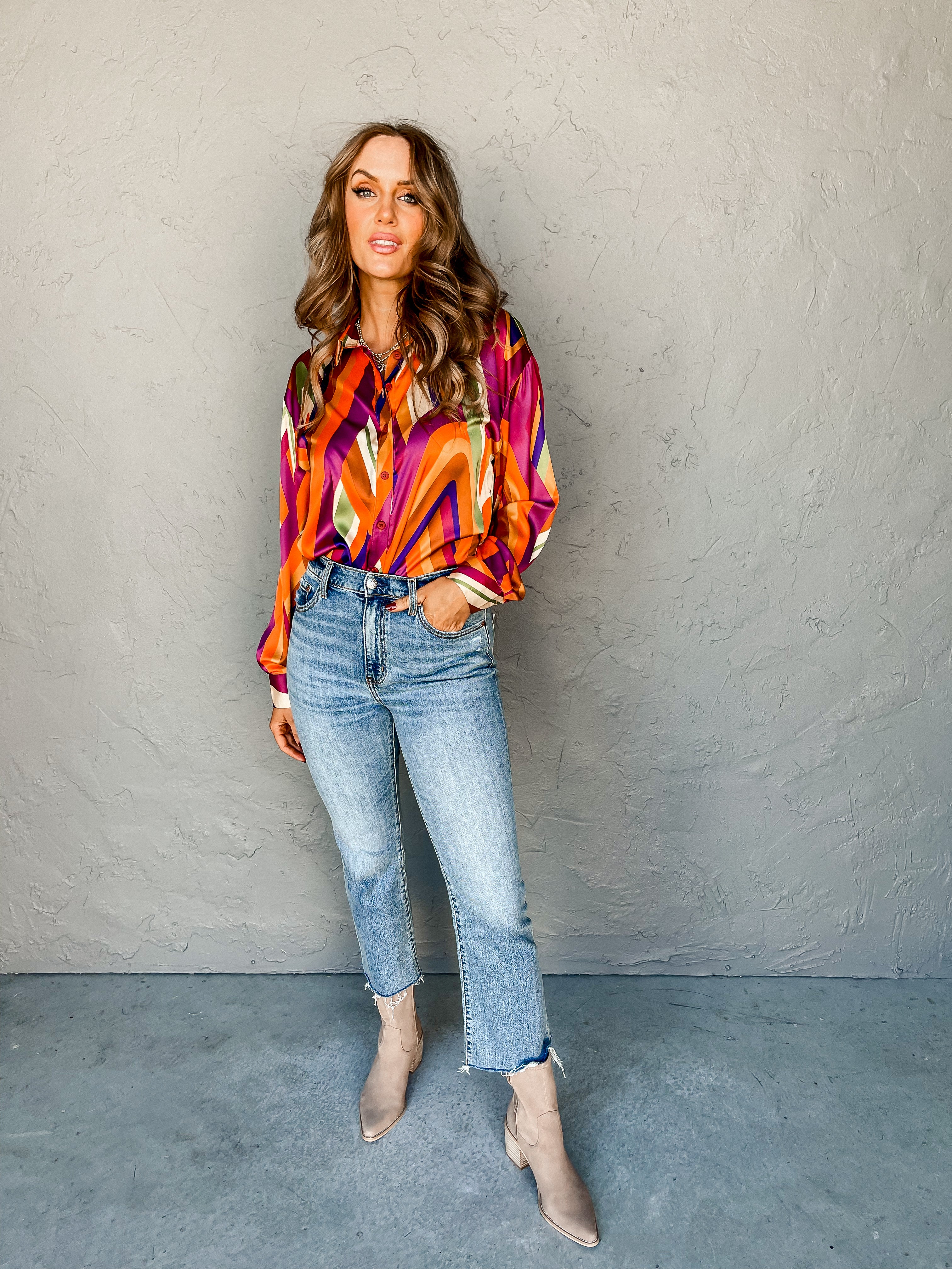 Living Loud Printed Button Front Top