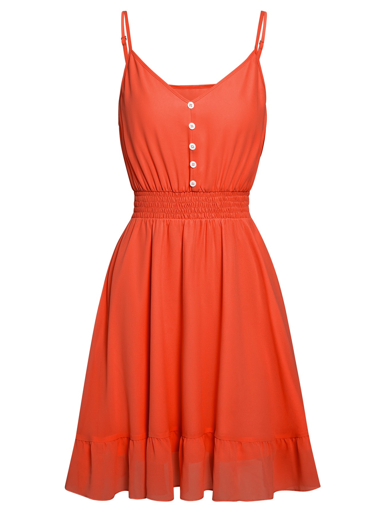 Women Slim Waistline V Neckline Sleeveless Sundress Ruffle HEM