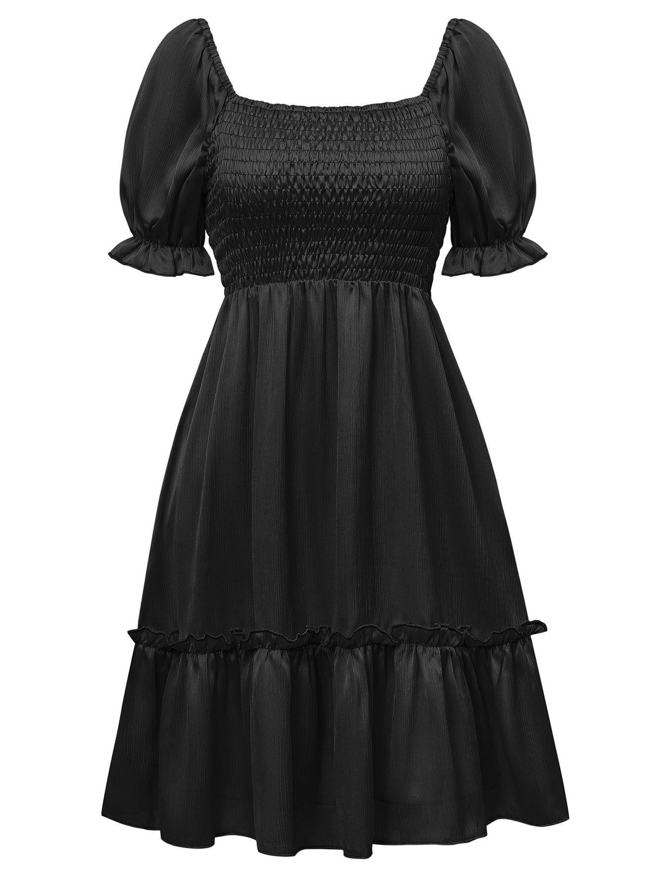 Women Puff Sleeve Square Neckline Layered HEM Dress