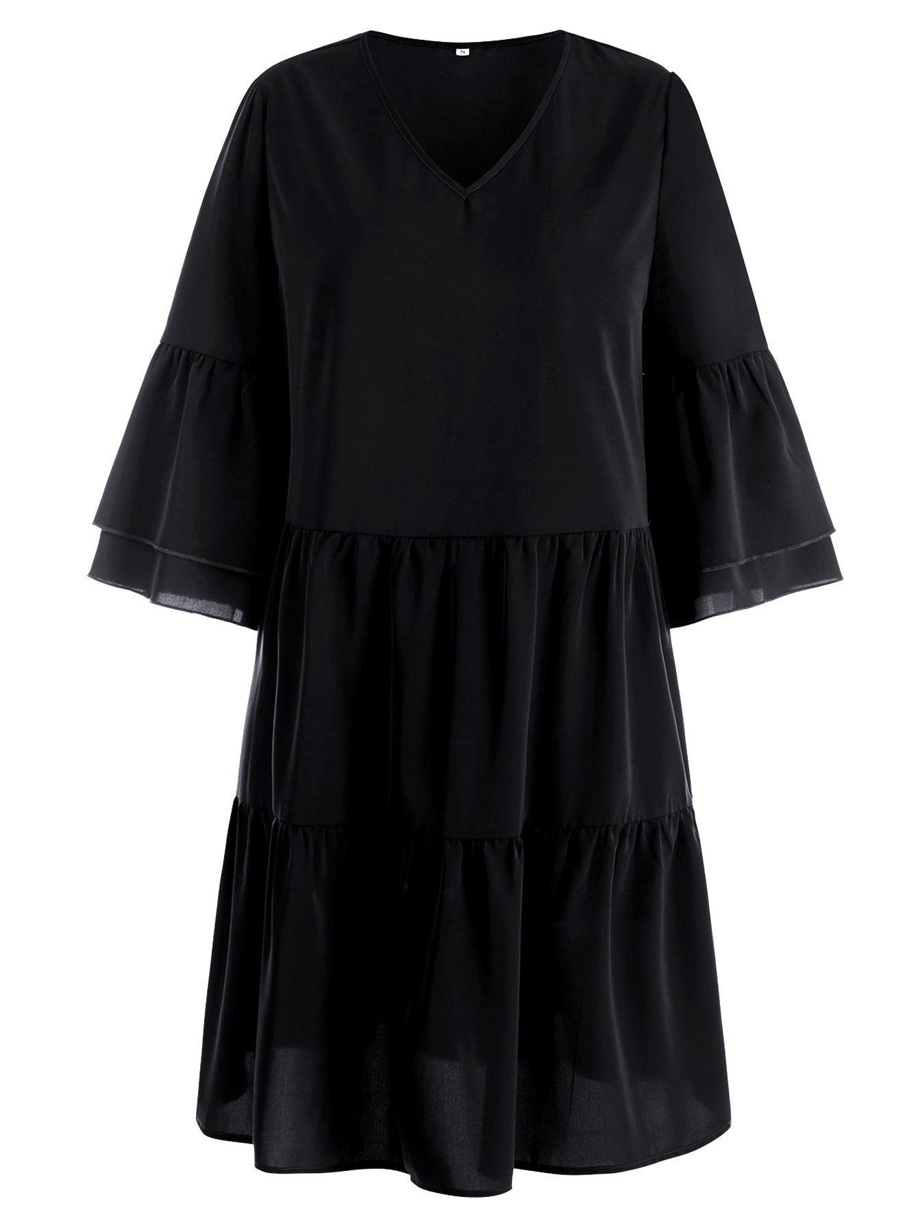 Women Ruffle Sleeves Layered Dress V-Neckline Mini Dress