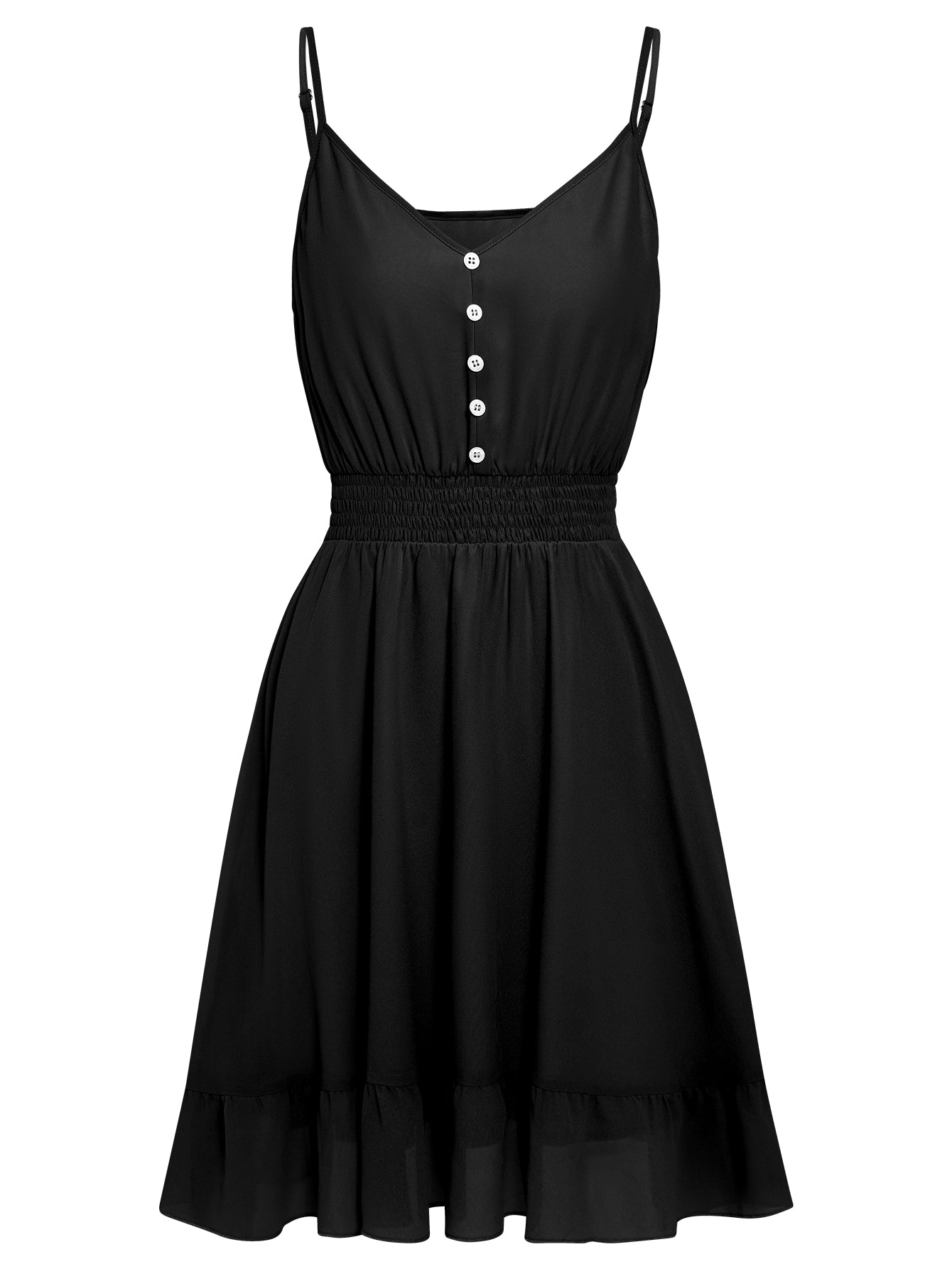 Women Slim Waistline V Neckline Sleeveless Sundress Ruffle HEM