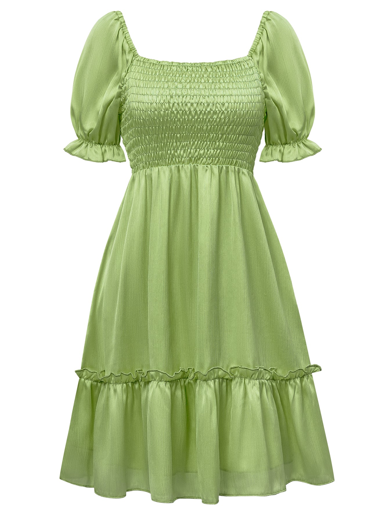 Women Puff Sleeve Square Neckline Layered HEM Dress