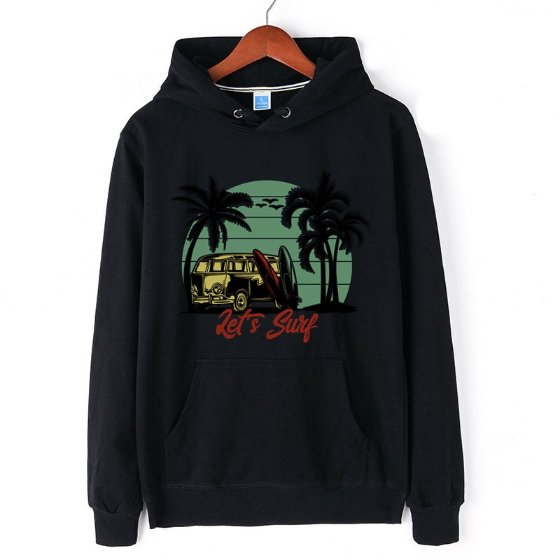 Surfing Graphic Print Hoodie for Men Single Side Print Cotton Tops