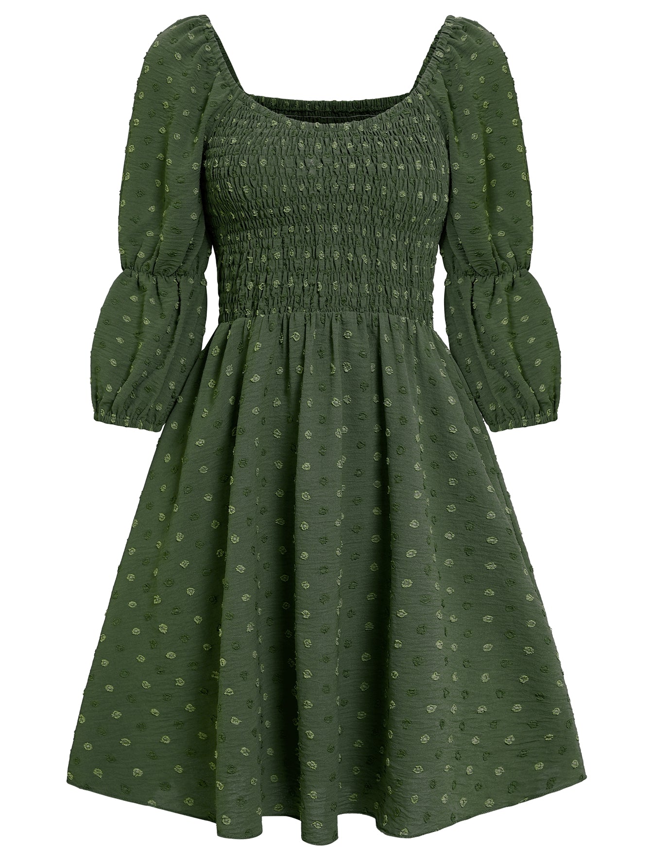 Women Frenchy Square Neckline Puff Sleeve Swiss Dot Dress