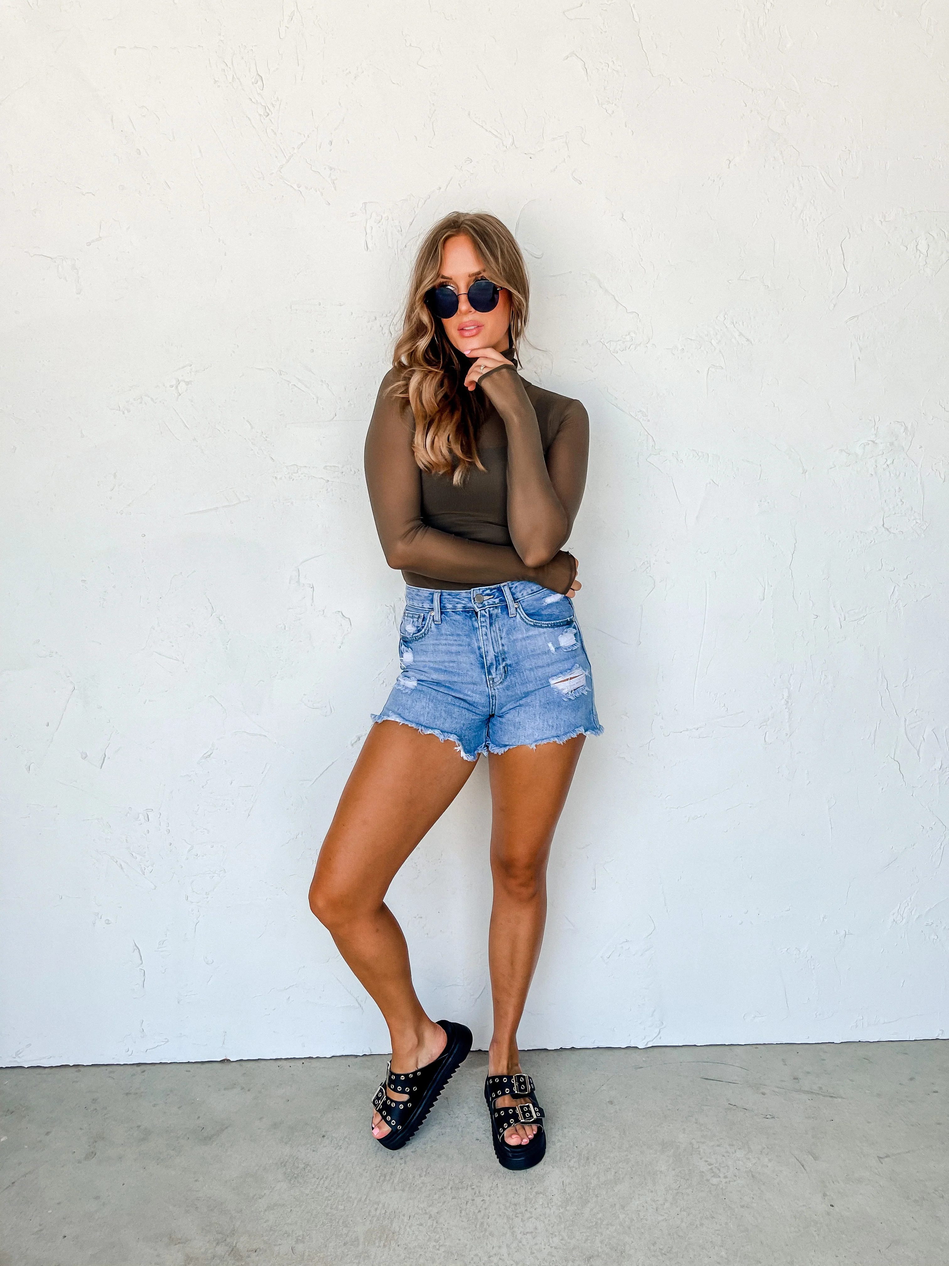 Pulling It Together Mesh Turtleneck Top-Olive