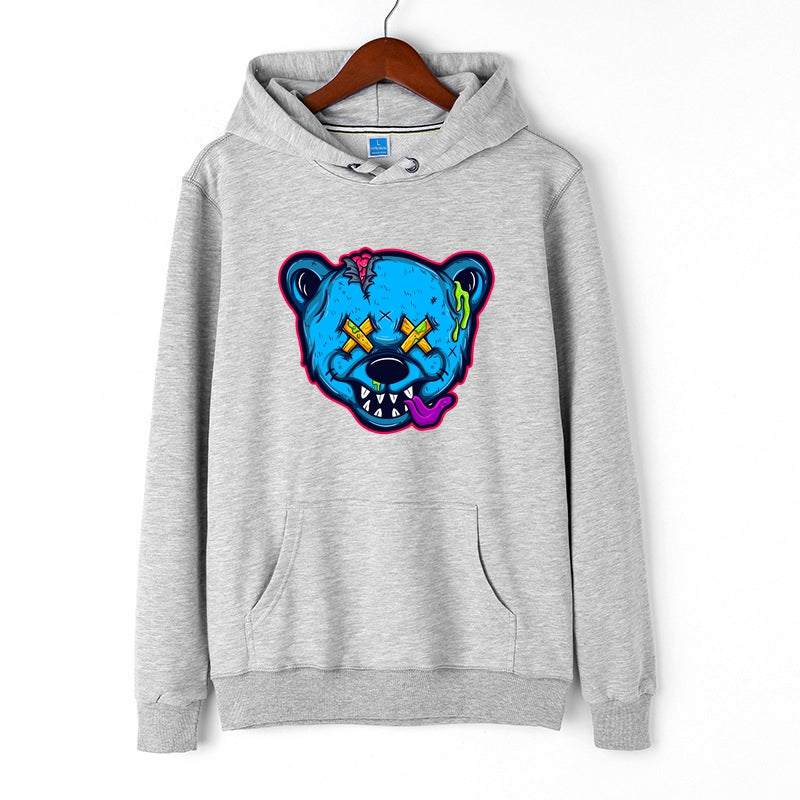 Zombie Bear Hoodie Cool Bear Graphic Printed Drawstring Pullover for Men