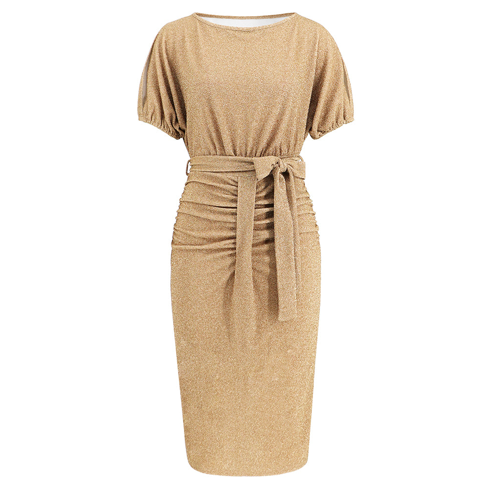 Women Bodycon Short Sleeve Wrap Dress Back Split