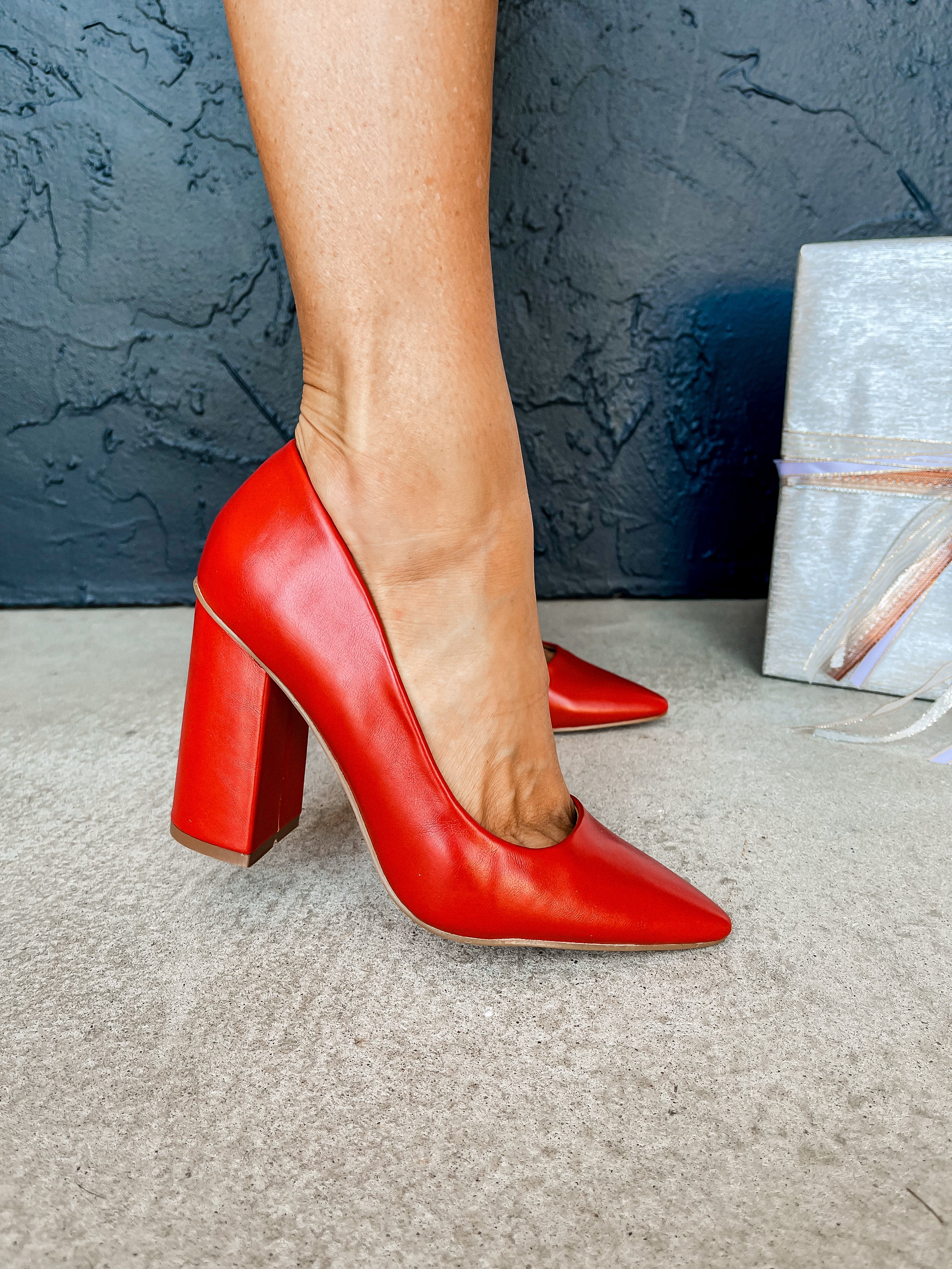 Stacy Block Heel Pump-Red