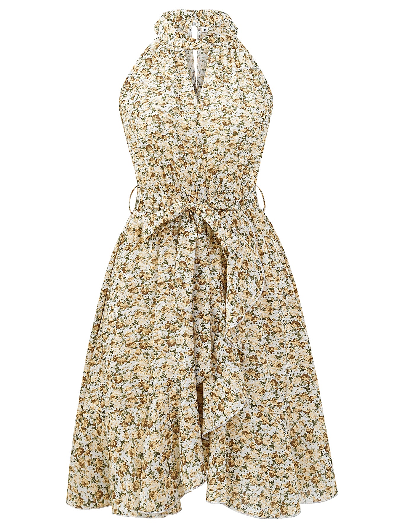 Women Halterneck Floral Print Sleeveless Summer Skirt Tie Front