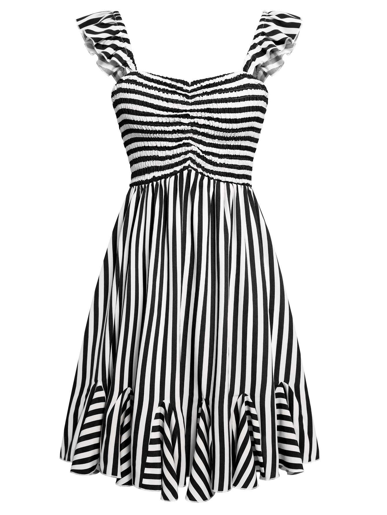 Women Off Shoulder Puff Mini Striped Dress Backless Party Skirt