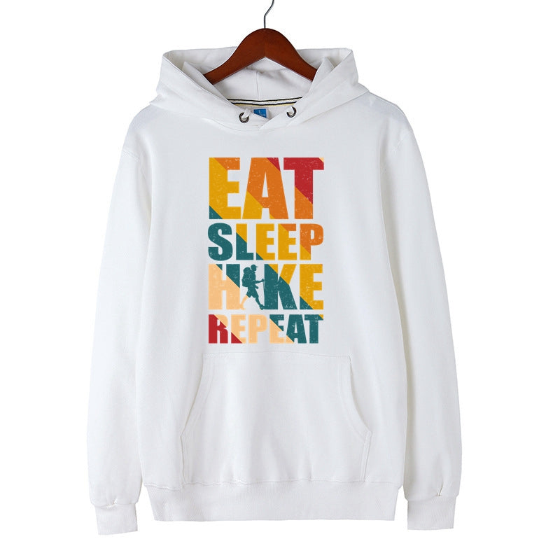 Creative Hike Hoodie Eat Sleep Hike Repeat Letter Print Pullover for Men