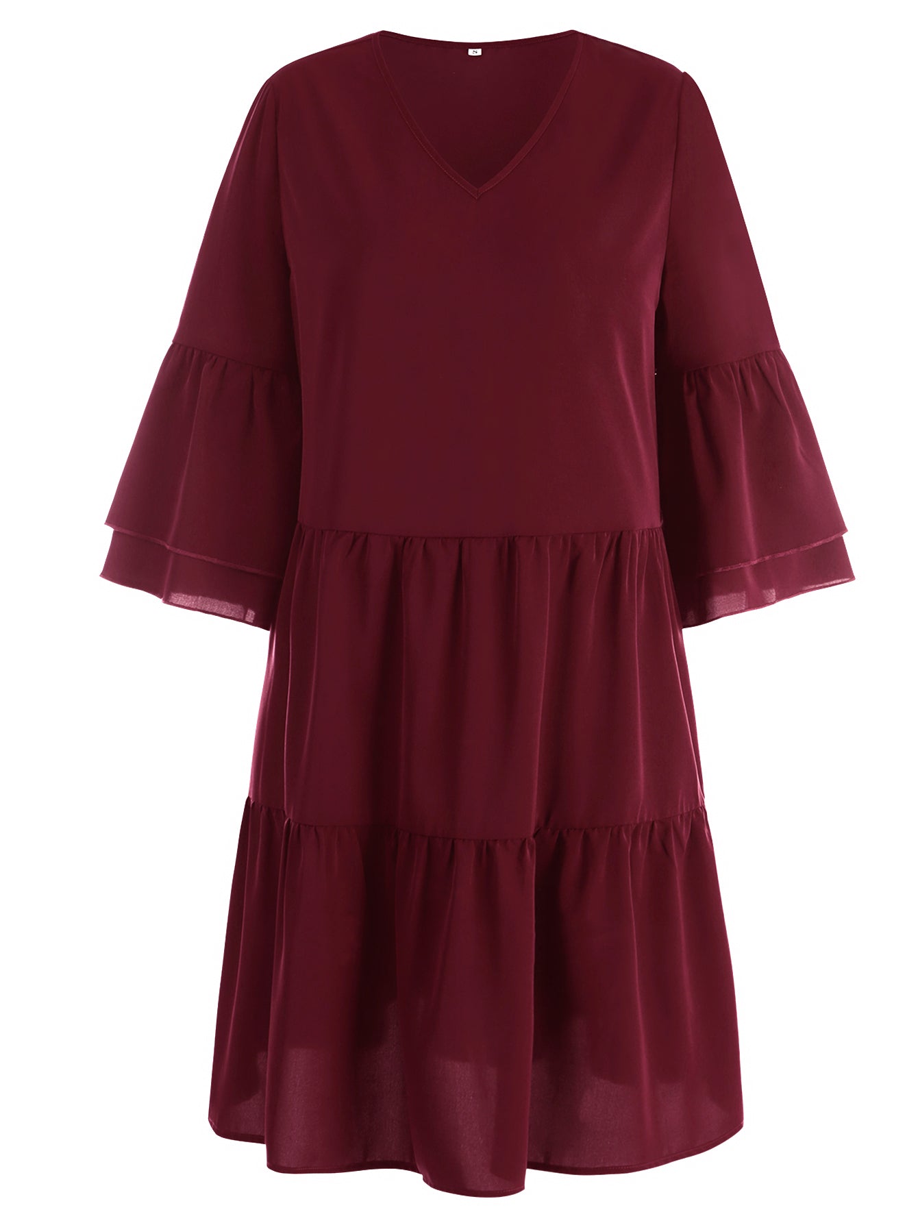 Women Ruffle Sleeves Layered Dress V-Neckline Mini Dress