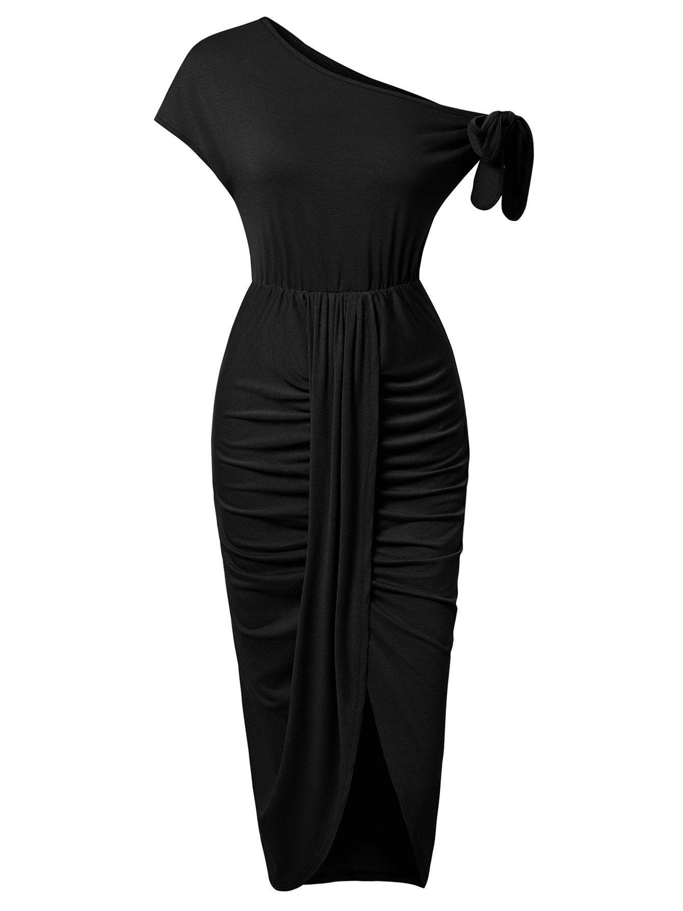 Women Asymmetrical Off Shoulder Split Midi Dress Bodycon