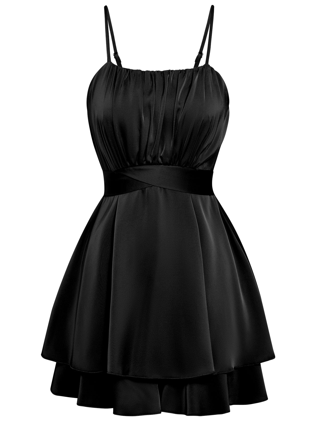 Women Silky Ruffle Sleeveless Skirt Tie Back Dress