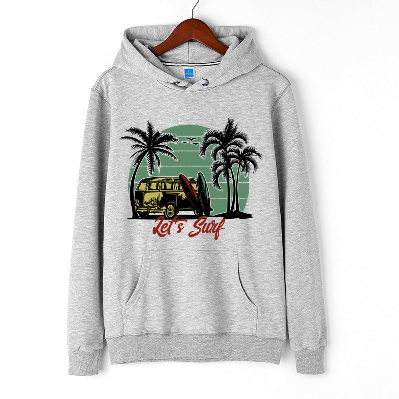 Surfing Graphic Print Hoodie for Men Single Side Print Cotton Tops
