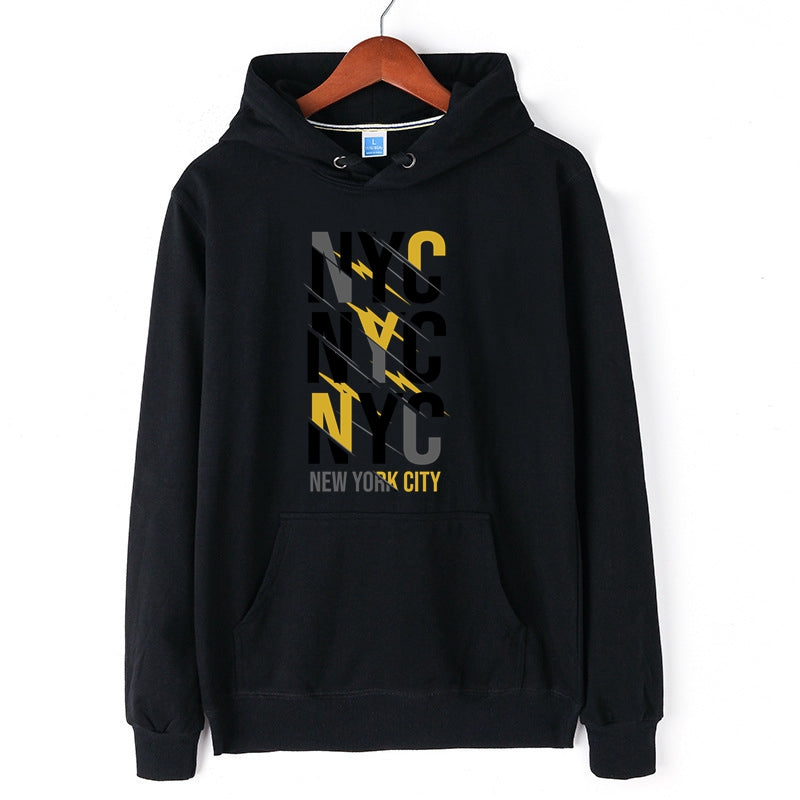 New York City Autumn Winter Cotton Hoodie for Men Letter NYC Print Pullover