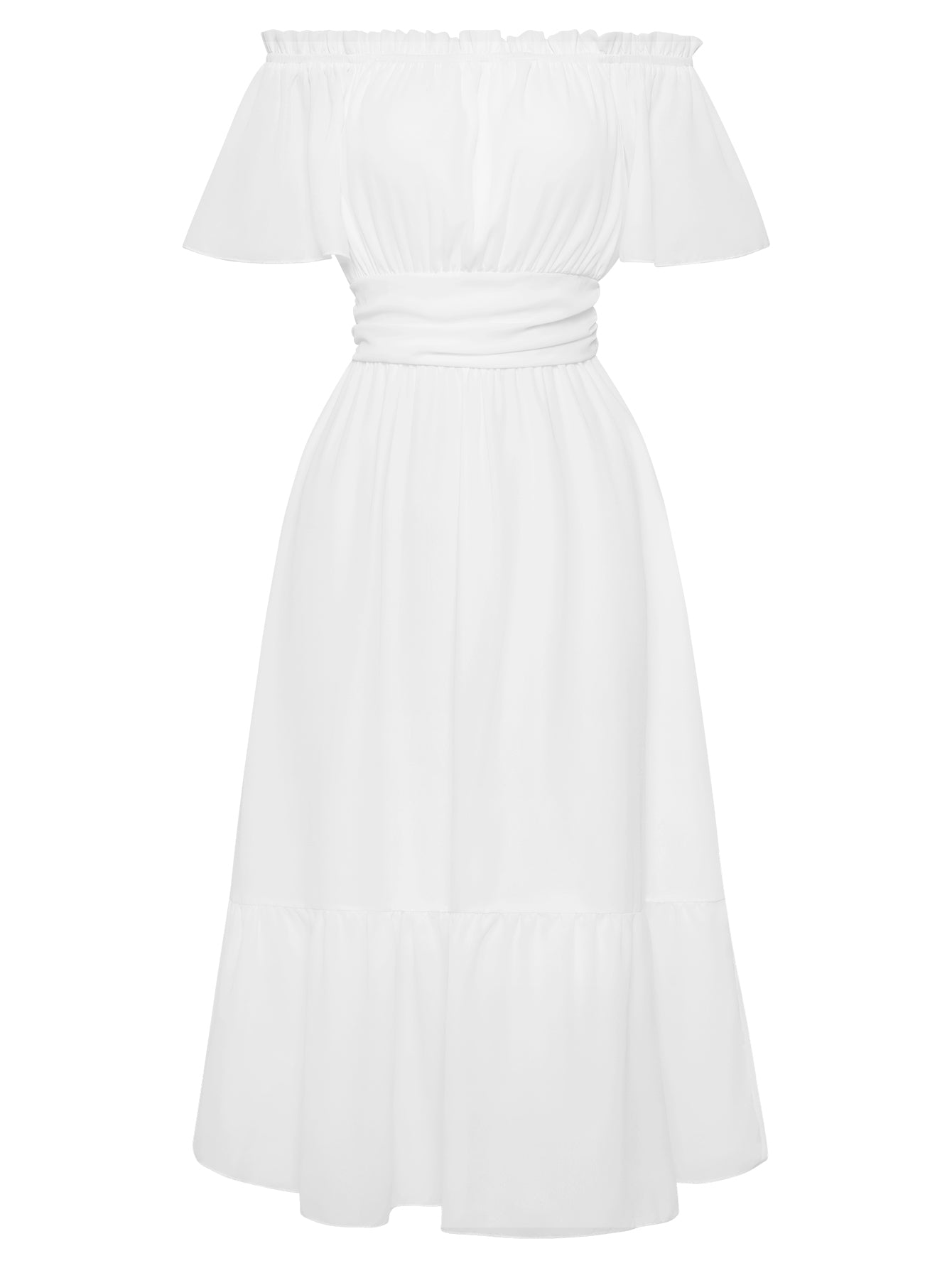 Women Off Shoulder Open Back Tiered Long Dress Layered HEM