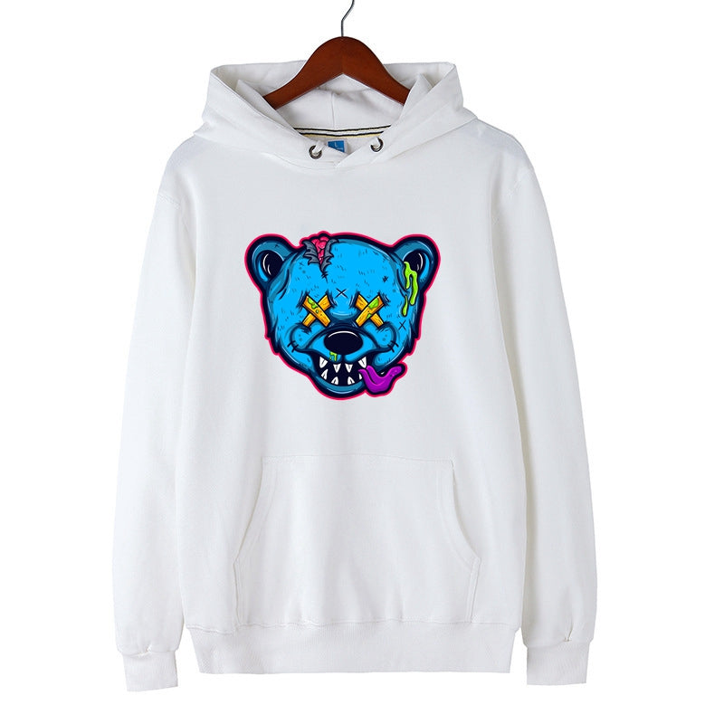 Zombie Bear Hoodie Cool Bear Graphic Printed Drawstring Pullover for Men
