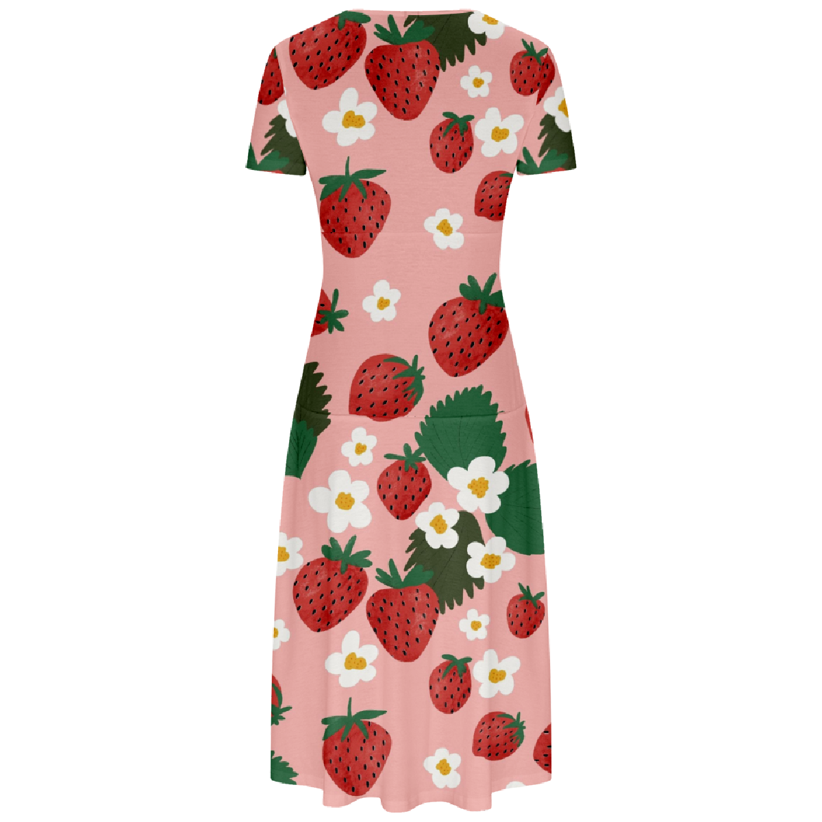 Women Strawberry Print Bodycon Dress Short Sleeve V Neckline