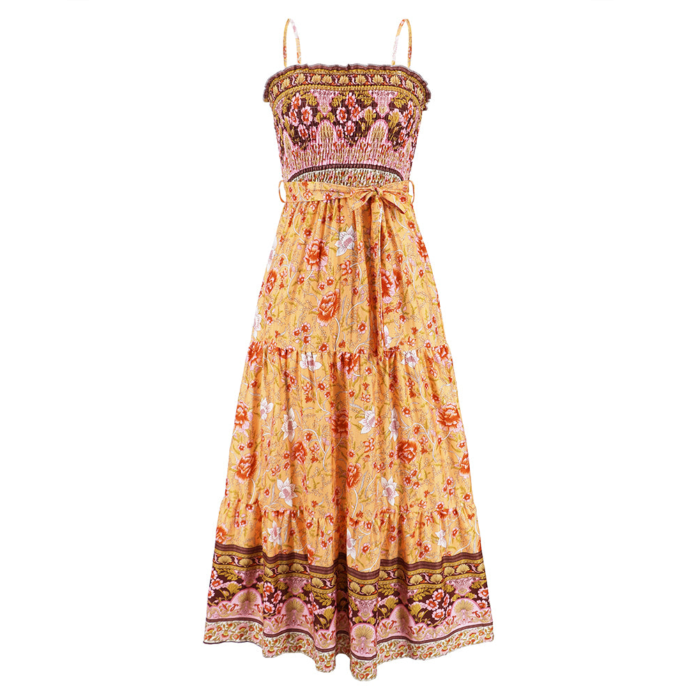 Women Floral Sleeveless Sundress High Waist Summer Dress