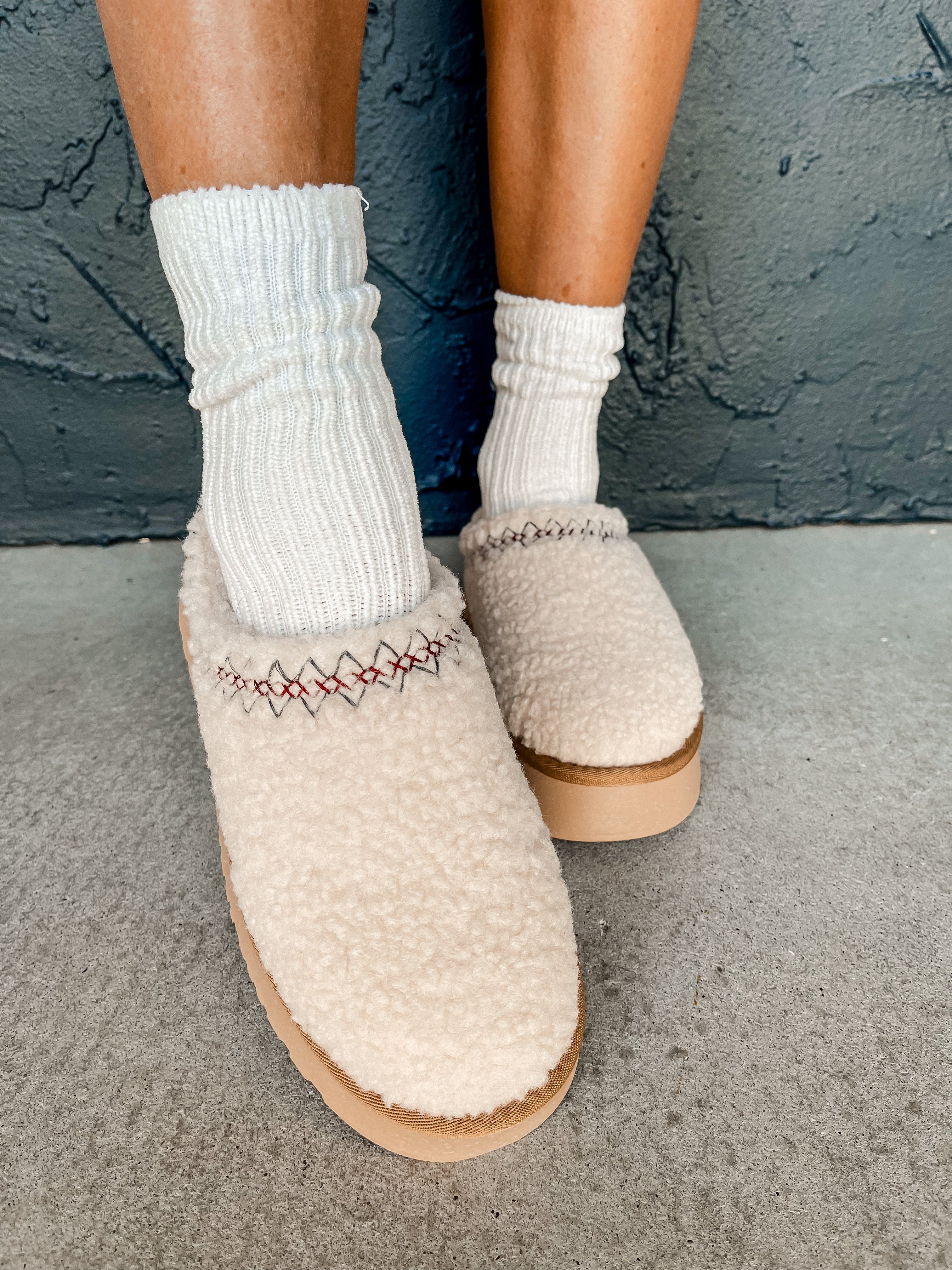 Isaac Sherpa Platform Slippers-Off White