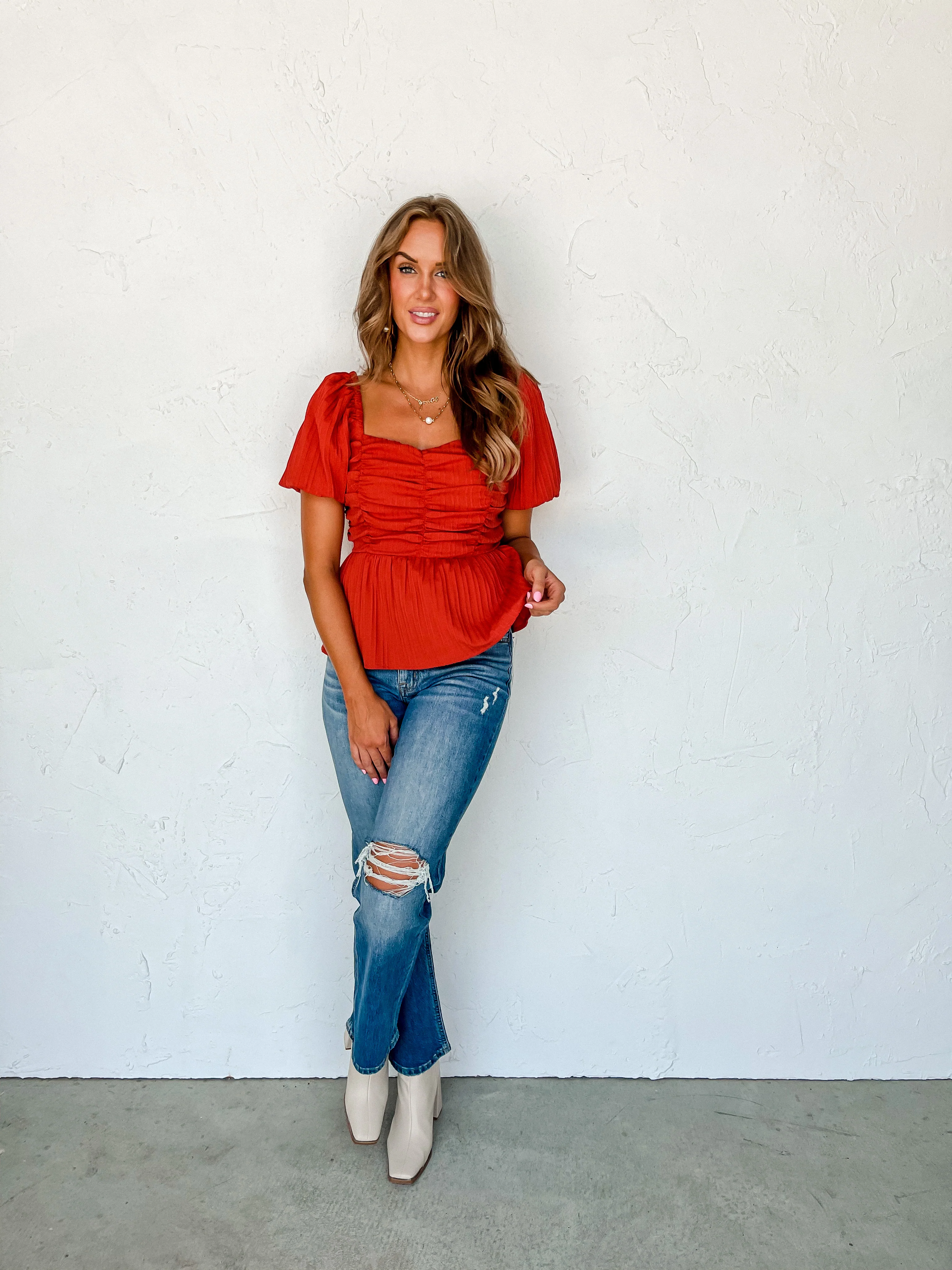 Pep Talk Ruched Puff Sleeve Top