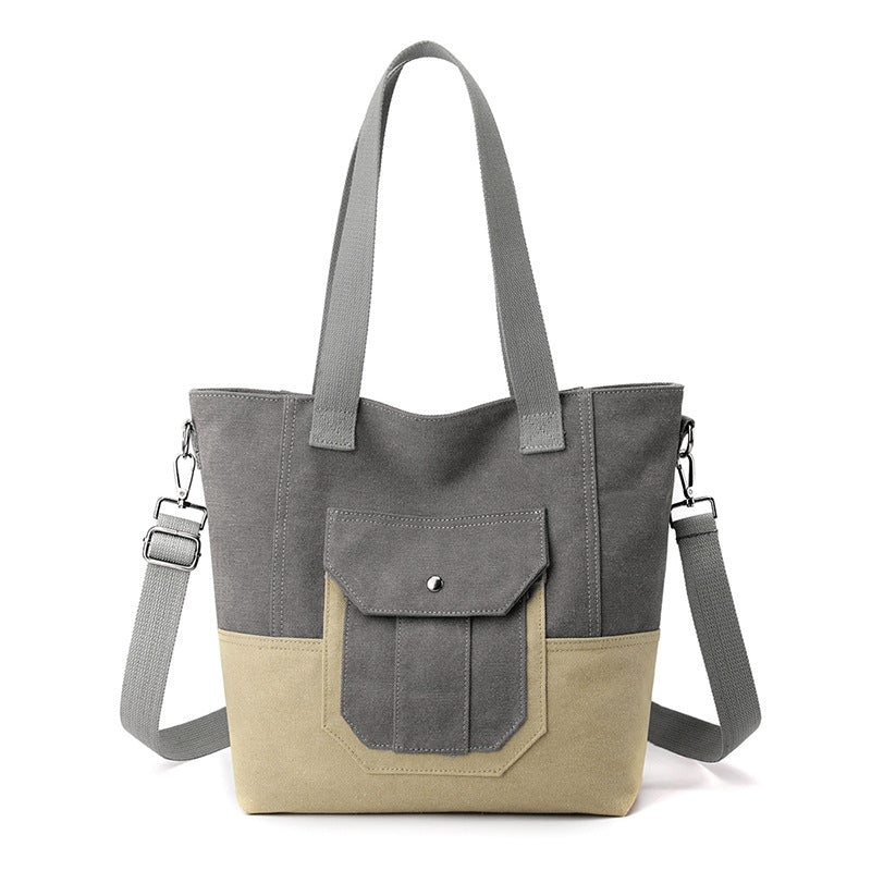 Women Two Tone Canvas Shoulder Bag Mixed Color Handbag Cross Body Bag