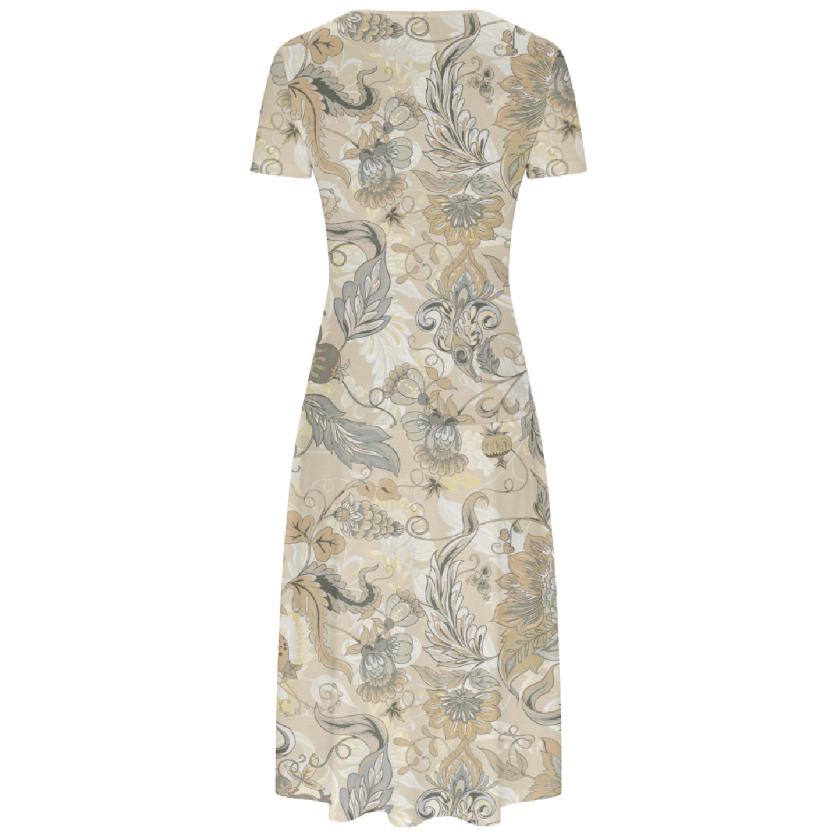 Women Floral Long Dress Bodycon V Neck Short Sleeve Allover Print