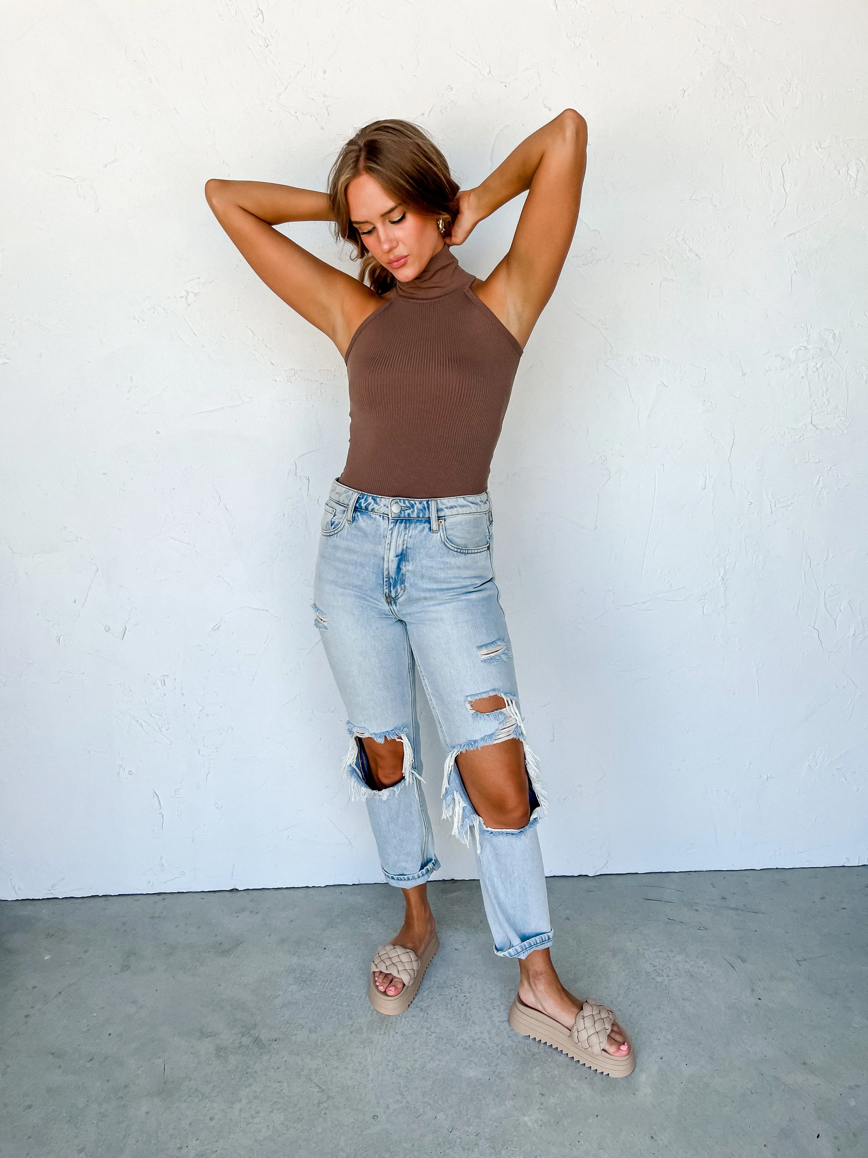 Along The Way Sleeveless Turtle Neck Top-Truffle