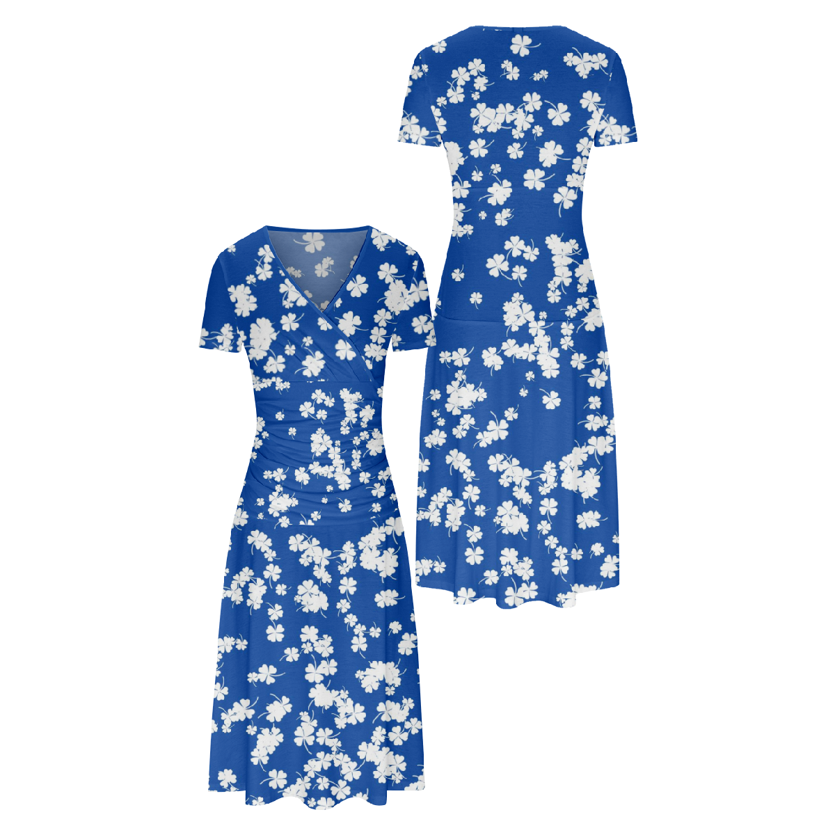Women Flower Print Summer Long Dress Bodycon Short Sleeve V-Neckline Dress