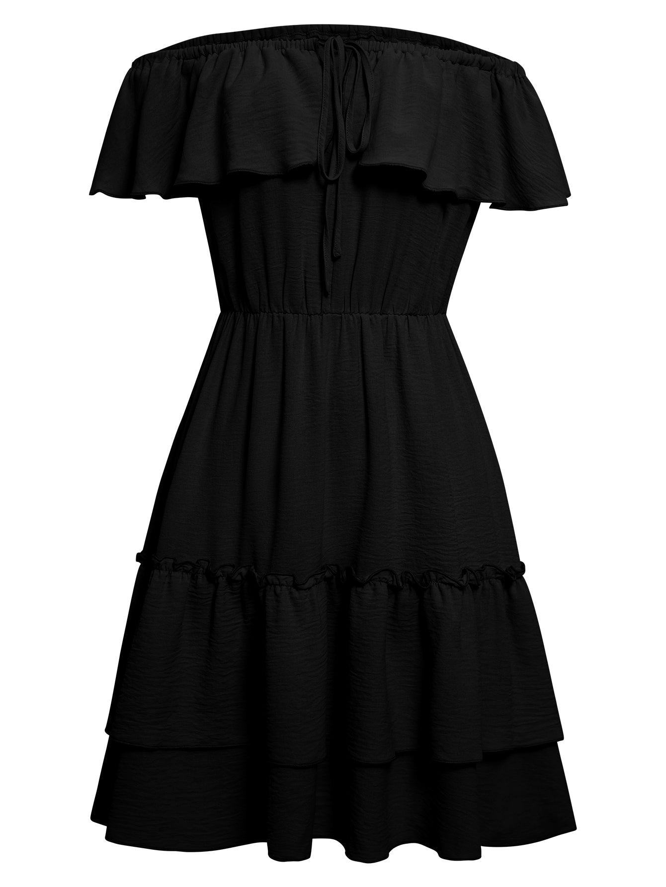 Women Off Shoulder Puff HEM Mini Dress Layered Skirt